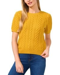 Cece - Puff Sleeve Mixed Cable Knit Sweater - Lyst