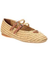 Prada - Triangle Logo Raffia Ballerina Flat - Lyst