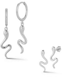 Glaze Jewelry - Rhodium Plated Cz Snake Earrings - Lyst