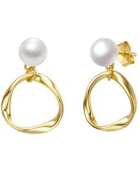 Genevive Jewelry - 14k Over Silver 8mm Pearl Dangle Earrings - Lyst