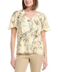 Anne Klein - Ruffle V-Neck Printed Chiffon Blouse - Lyst
