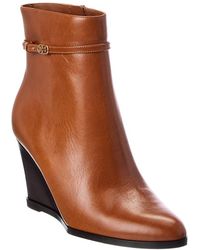 Tory Burch - Double T Buckle Leather Wedge Boot - Lyst