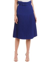 Valentino Pleated Wool & Silk-blend A-line Skirt - Blue
