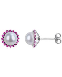 Rina Limor - 0.38 Ct. Tw. Ruby & 7-7.5 Mm Pearl Halo Stud Halo Stud - Lyst
