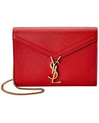 Saint Laurent Cassandra Leather Wallet On Chain - Red