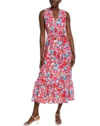 Jones New York - Smocked Yoke Tiered Linen-Blend Maxi Dress - Lyst