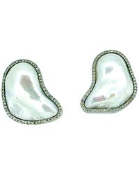 Arthur Marder Fine Jewelry Silver 1.00 Ct. Tw. Diamond & 24-17mm Pearl Earrings - Green