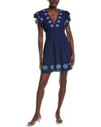 Sail To Sable - V-Neck Flutter Sleeve Linen-Blend Mini Dress - Lyst