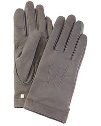 Bruno Magli Logo Cuff Cashmere-lined Leather Gloves - Gray