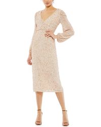 Mac Duggal - Sequined Illusion Puff Sleeve V-Neck Midi Dress - Lyst