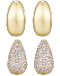 Adornia - 14K Plated Crystal & Plain Chunky Hoop Set Earrings - Lyst