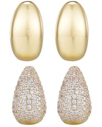 Adornia - 14K Plated Crystal & Plain Chunky Hoop Set Earrings - Lyst