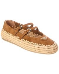 Prada - Triangle Logo Suede & Leather Ballerina Flat - Lyst