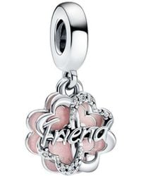 PANDORA - Moments Cz Four-Leaf Clover Friendship Double Dangle Charm - Lyst