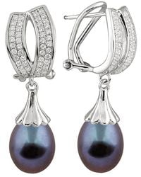 Splendid - Rhodium-Plated Tahitian Pearl Omega Earrings - Lyst