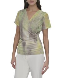 DKNY - Faux Wrap Knit Top - Lyst