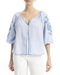 Max Studio - Embroidered V-Neck Ballon Sleeve Blouse - Lyst