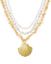 Adornia - 14K Plated Multi-Strand Shell Pendant Necklace - Lyst