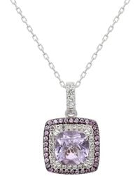 Suzy Levian - Silver 0.02 Ct. Tw. Diamond & Gemstone Double Halo Pendant - Lyst