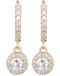 Adornia - 14K Plated Cz Halo Drop Huggie Hoop Earrings - Lyst
