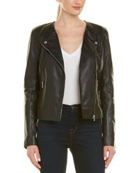 badgley mischka collarless leather jacket
