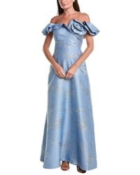 Teri Jon - Jacquard Ruffle Off-Shoulder Dress - Lyst