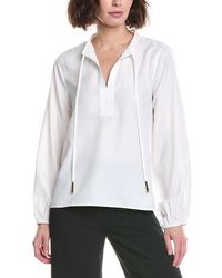Halston - Long Sleeve Tassel Front Blouse - Lyst