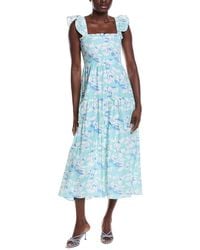 Sail To Sable - Flutter Strap Smocked Linen-Blend Midi Dress - Lyst