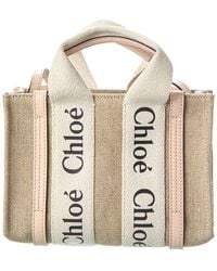 Chloé - Woody Mini Canvas & Leather Tote - Lyst