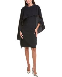 Teri Jon - Crepe Jewel Neck Cape Dress - Lyst