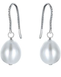 Genevive Jewelry - Silver Plated Cz Pearl Earrings - Lyst