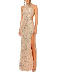 Mac Duggal - Side Cut Out High-Neck Sequin Gown - Lyst