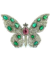Arthur Marder Fine Jewelry - Silver 7.50 Ct. Tw. Diamond & Emerald Butterfly Pendant - Lyst