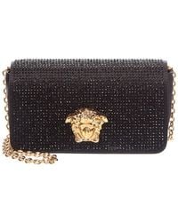Versace - Embellished Mini Satin Wallet On Chain - Lyst