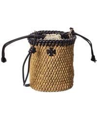 Tory Burch - Emerson Raffia Leather Bucket Bag - Lyst