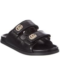 Gucci - Crystal Double G Leather Sandal - Lyst