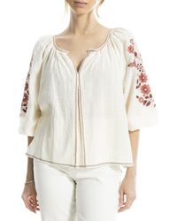Max Studio - Embroidered V-Neck Ballon Sleeve Blouse - Lyst