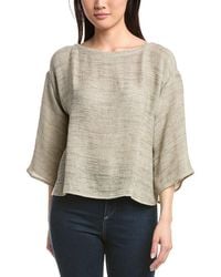 Eileen Fisher - Bateau Neck Box Linen-Blend Top - Lyst