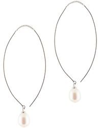 Splendid - Rhodium Plated 7.5-8mm Pearl Earrings - Lyst