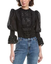 Alice + Olivia - Vicky Cropped Victorian Silk-Blend Blouse - Lyst