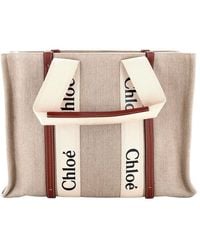 Chloé - Brown Canvas & Leather Woody Tote Large (authentic Pre-loved) - Lyst