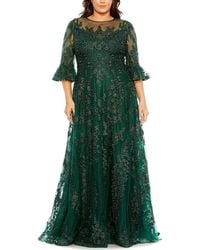 Mac Duggal - Plus High Neck Flutter Sleeve Embroidered A-Line Gown - Lyst