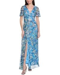 Adrianna Papell - Flutter Sleeve Crinkle Foil Floral Gown - Lyst