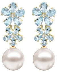 Nina Zhou Jewelry - 14K 5.92 Ct. Tw. Diamond & Aquamarine & 12-13Mm Pearl Drop Earrings - Lyst