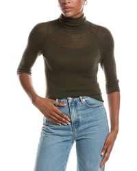 Autumn Cashmere - Fitted Sheer Elbow Sleeve Turtleneck 100% Cashmere Sweater - Lyst