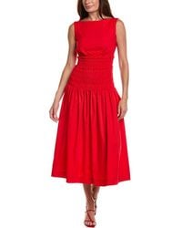 Anne Klein - Smocked Boatneck Poplin Midi Dress - Lyst
