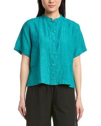 Eileen Fisher - Mandarin Collar Linen Shirt - Lyst