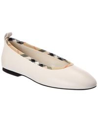 Burberry - Check Trim Leather Ballerina Flat - Lyst