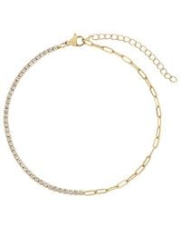 Adornia - Tarnish Resistant 18K Plated Half Tennis And Paperclip Chain Anklet - Lyst