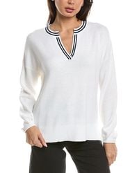 Forte - Gathered Sleeve Split Neck Cashmere-Blend Sweater - Lyst